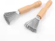 2 Pack Hair Brush Cleaner Tool Cleaning Comb Brushes for Hairbrush Easy Clean Solution with Metal Rake Wooden Handle for Home and Salon Use (Handle with Groove)