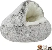 Cozy Cocoon Pet Bed for Dogs-Cocoon Dog Bed, Winter Pet Plush Bed, Dog Bed Round Hooded Plush Cat Cave Donut Anti Anxiety Fluffy Dog Bed for Small Medium Dog and Cat.,25.6IN,Tan