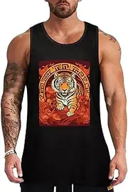 [NQHJT] Men Tank Tops Prosperity in The Year of The Tiger Sleeveless T Shirts for Men's Fitness Quick Dry Gym Tank Top for Men