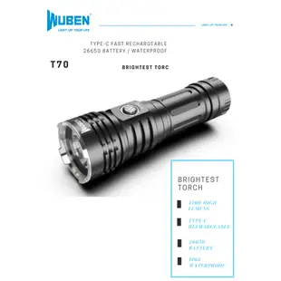 【錸特光電】WUBEN T70 4200流明 強光USB直充手電筒 CREE XHP70 26650 18650 電池