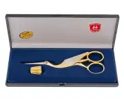 ROBERT KLAAS HANDMADE SEWING SET STORK SCISSORS 6" GOLD PLATED w THIMBLE in BOX