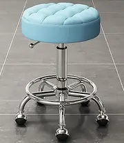 Rolling Salon Stool Adjustable Height Swivel Stool, Beauty Nail Barber Shop Swivel Lifting Round Stool with Wheels and Foot Rest for Salon Esthetician and Home Office,Light Blue