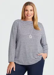 [Virtuelle] Taking Shape Lurex Stripe Boat Neck Top Size 28 in Navy / White, Viscose - Plus Size Women's Clothing Navy / White
