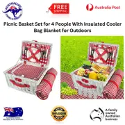 Picnic Basket Set for 4 people Insulated Cooler Bag Outdoor Blanket Gift Pack