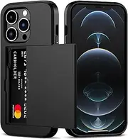 for iPhone 12 Pro Max Case with Card Holder (Store 2 Cards) Wallet Case Slim Dual Layer Heavy Duty Protective Shockproof Hidden Card Slot Phone Case for iPhone 12 Pro Max,Black