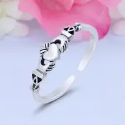 4mm Claddagh Band 925 Sterling Silver Toe Ring Thin Adjustable Toe Ring