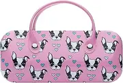 [TreVee] Pink Boston Terrier Dog Bag Case - Deluxe Sunglasses & Eyeglasses Hard Shell Case With Handle, Pink