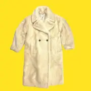TOPSHOP Borg Coat, Softest Faux Fleece, Belted, "Keep Warm" Pockets, Cream, 12
