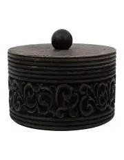 [Willow & Silk] Vintage Wooden Carved Trinket Box in Distressed Black