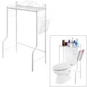 Space Saver Metal Storage Rack/Freestanding Bathroom Shelf w/Basket, White