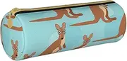 WURTON Funny for Kangaroo Zoo Print Versatile Leather Pencil Case with Zipper Leather Zipper Pouch Everyday Use Travel