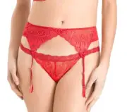 Natori 757023 Feathers Sheer Embroidered Garter Belt #105 CRANBERRY RED Size L