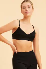 Black Triangle Bralette Cotton Stretch Seam Detail - Size M, Women's Bralette