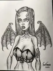 Sexy Femme Fatale Demoness Comics Horror Original Art drawing By Frank Forte