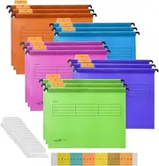 Hiziwimi 15PC Plastic Hanging File Folders PVC A4 Suspension Files with Tabs and Inserts for Office School Desktop File Storage, Mixed Color File Classification (5 Colors)