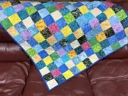Handmade Blue Batik Patchwork Quilt, 37" x 46", Crib or Lap Size, Sofa Throw