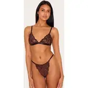 Chocolate Lace Triangle Lingerie Set, Chocolate