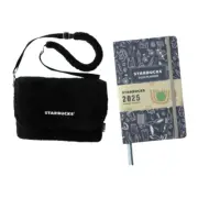 Starbucks Planner Diary Organise 2025 Midnight Blue &Recycled Black Fur Bag Gift