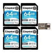 Kingston 64GB SDXC Canvas Go Plus 170MBs Read Memory Card 4 Pack Card Reader