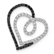 14k White Gold Black and White Real Diamond Entwined Heart Pendant