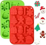 VIKKI 2PCS Christmas Moulds, 14 Cavities Silicone Christmas Tree Snowman Shapes Cake Mould Chocolate Candy Pan Soap Moulds Ice Cube Tray for Christmas Xmas New Year Cake Decoration, VK-SD-004