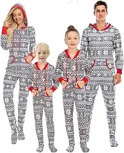 [JHCBKFF] Family Christmas Pajamas Matching Sets Onesie Zipper Hooded Footed One-Piece Pjs Jumpsuits with Pockets(Gray,Mom Medium)