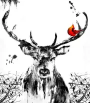 Stag Deer Red Birds Abstract NEW Balck & white Wall Art DIY Home Decor Painting