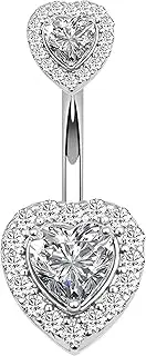 [Generic] TinyStudio 14G Surgical Steel Belly Button Rings Navel Barbell Stud Heart Shaped Body Piercing