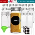 12x 24X Clear Square Glass Jars Lid Spice Herb Seasoning Storage Container