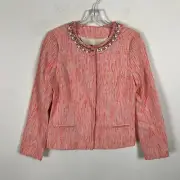 NYDJ Tangelo Coral Blazer Jacket Jeweled Rhinestone Neckline Size XXS Womens