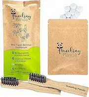 Traveling Panda Mini Travel Bamboo Toothbrush Kit with 2 Soft Bristle Toothbrushes and Mint Toothpaste Tablets, 2X 10 Tabs