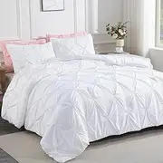 Andency White Pinch Pleat Comforter King(104x90Inch), 3 Pieces (1 Pintuck Comforter, 2 Pillowcases) Microfiber Down Alternative Comforter Bedding Set