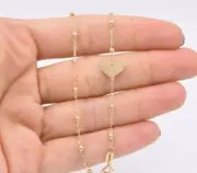 Heart Plain Ball Paperclip Chain Charm Anklet Real 14K Yellow Gold 10"