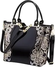 [LIFKOME] Fashionable Women Pu Handbag Embroidery Design Shoulder Bag Single-shoulder Tote Bag