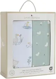 Living Textiles Organic Cot Fitted Sheet 2 Pack - Goosey Goosey,Premium Fabric for Baby's Best Comfort,Super Soft Baby Quilt for Crib Bed, Stroller,Cot,Daycare,Travel,Kids, Moisture Resistant