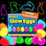 Glow in The Dark Easter Eggs - 24 Pk Plastic Glow Eggs for Easter Baskets, Easter Decorations w/ 72 Mini Glow Sticks Bulk Supply in 5 Assorted Colors 24Pack Glow Eggs