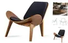 Hans Wegner Style Three-Legged Shell Chair Ash Plywood Accent Chair with Black