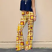 Retro Vintage 1970s Groovy Bell Bottoms Pants Flare Leggings Hippie Disco High Waist Geometic Psychedelic Women's Halloween Carnival Vacation Music Festival Fe