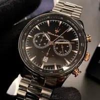在飛比找ETMall東森購物網優惠-MASERATI手錶, 男錶 46mm 黑圓形精鋼錶殼 黑色