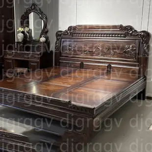單人加大床架  明清仿古傢俱南美紫檀木 實木床 中式古典雕花雙人主臥實木床雙人床 經濟型現代 簡約簡易 單人床架