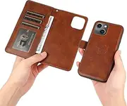 GoshukunTech for iPhone 15 Case,for iPhone 15 Phone Cover[2 in 1 Wallet Leather Case] Detachable Magnetic Flip Cover with Card Slots,Wrist Strap-Brown