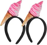 Veemoon Cute Headband, 2pcs Ice Cream Headband Fun Simulation Ice Cream Cone Hat Headpiece for Halloween, Dessert Party Costume, Food Vendor Costume