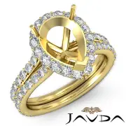 Halo Set Pear Shape Semi Mount Diamond Engagement Ring 14k Yellow Gold 1.3 Ctw