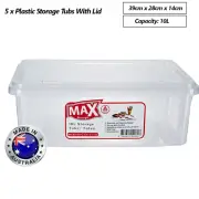 5 x 10L Plastic Storage Container Stackable Kitchen Pantry Organiser Tubs Box