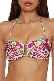 [Trina Turk] Women's Hawaiian Garden Bandeau Bikini Top, Floral Print, Adjustable, Tie Back, Swimwear Separates