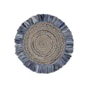 66 x 66 in. Denim Blue & Natural Jute Round Swirl Fringed Rug