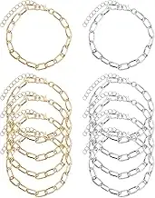 Ymapinc 10PCS Stainless Steel Charm Bracelet Gold and Silver Charm Bracelet Chain Paperclip Chain for Jewelry Making Steel Adjustable Bracelets with Lobster Clasps for DIY, Iron