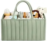 Baby Diaper Caddy Basket Organizer, Sturdy, Breathable and Washable Nursery Storage Basket for Baby Shower List, Newborn Essentials, Baby Registry Must Have, 38.1 * 25.4 * 17.8cm, Green