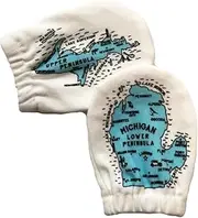 [Michigan Mittens] Baby No Scratch Protective Mitts with Upper and Lower Peninsula and Great Lakes Map, 100% Cotton, Water Based Ink, Newborn Infant 0-6 Months