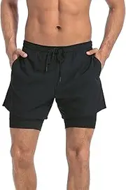 [LRD] Men's Athletic Gym Workout Shorts with Compression Liner 5 Inch Inseam
